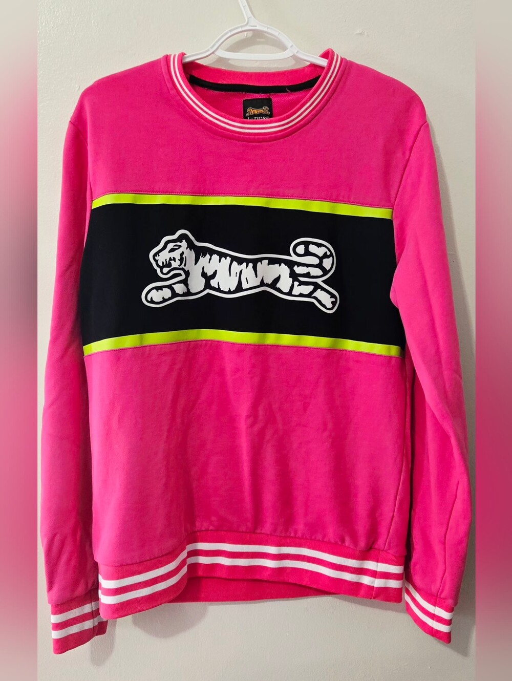 Le Tigre Hot Pink Crewneck Sweatshirt with White Stripe Accents